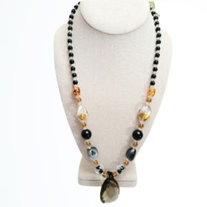 Large Pear Pendant Statement Necklace & Assortment of Glass Beads